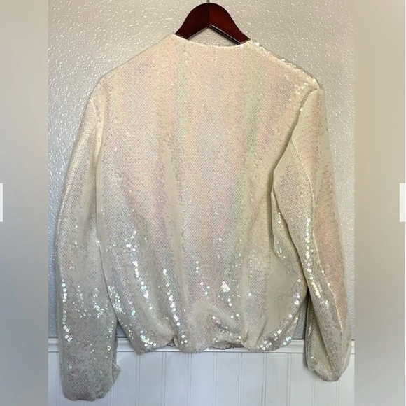 ZARA NEW WOMAN SEQUIN BOMBER JACKET CREAM Size L - Picture 5 of 16
